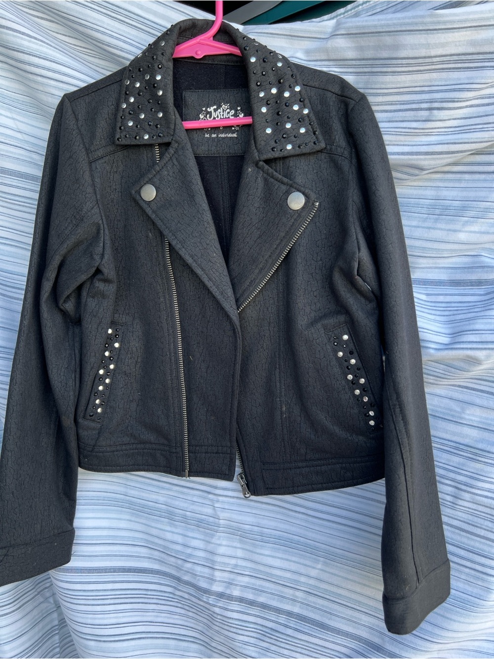 Justice Black Studded Moto-Style Jacket